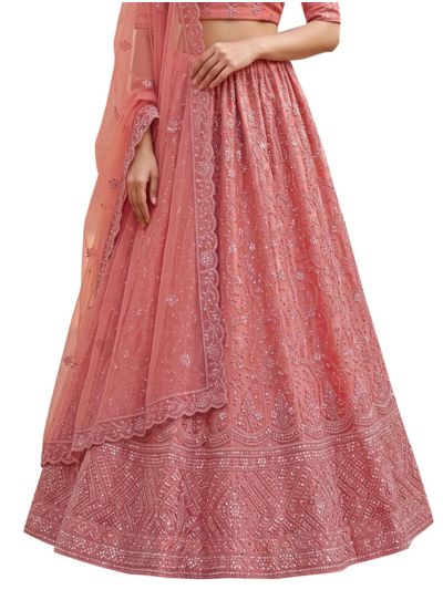 Graceful Essence Net Wavy Floral Jaal Semi-Stitched Lehenga Choli