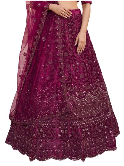 Graceful Essence Net Leafy Floral Jaal Semi-Stitched Lehenga Choli