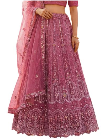 Graceful Essence Twill Net Jharokha Panel Semi-Stitched Lehenga Choli