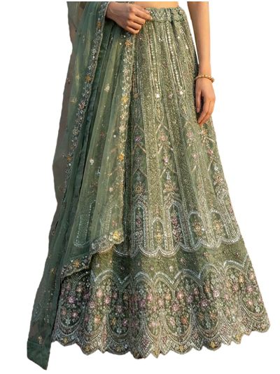 Graceful Essence Twill Net Mehrab Panel Semi-Stitched Lehenga Choli