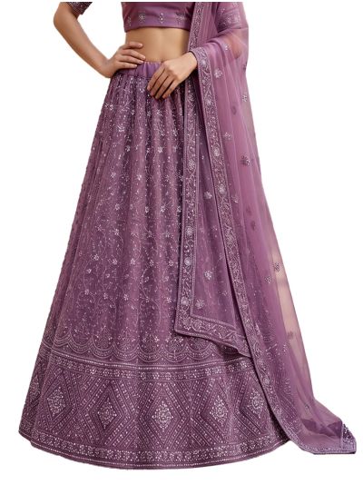 Graceful Essence Net Floral Vine Jaal Semi-Stitched Lehenga Choli