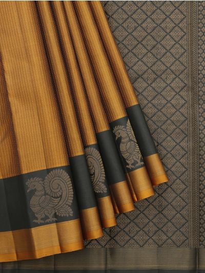 Gracecharm Pure Soft Silk Pinstripe Geometric Pallu Annapakshi Border Saree