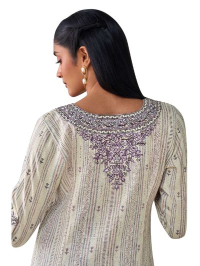 Graceful Muse Readymade Striped Butta Floral Yoke Embroidered Salwar Kameez