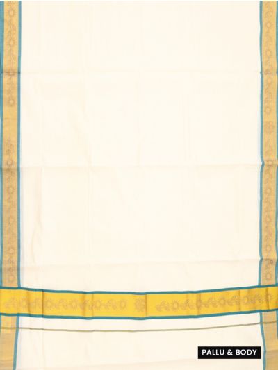 Kerala Cotton Plain Floral Vine Stone Work Kasavu Border Saree