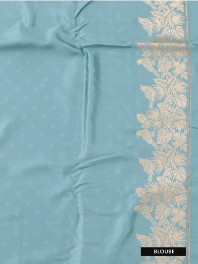 Gracecharm Satin Silk Plain with Floral Bird Border and Floral Pallu Saree