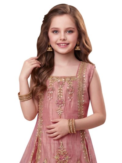 Gracecharm Girls Floral Sequin Embroidered Layered Lehenga Set