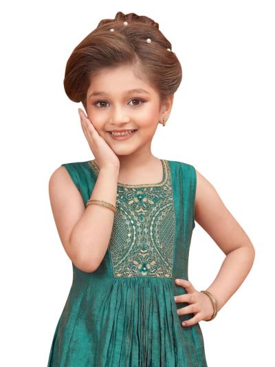 Gracecharm Girls Embroidered Yoke Pleated High-Low Top and Palazzo Pant Set