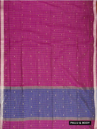 Gracecharm Chettinad Cotton Checked Square Butta with Contrast Pallu Saree