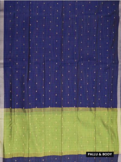 Gracecharm Chettinad Cotton Gold Butta with Contrast Green Pallu Saree