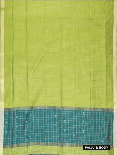 Gracecharm Chettinad Cotton Check Butta with Teal Blue Pallu Saree