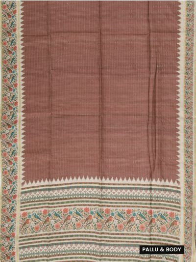 Gracecharm Semi Linen Micro Dotted Stripe with Bird Floral Pallu Saree