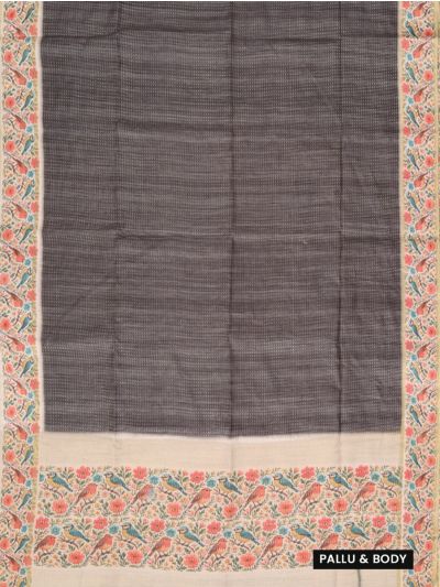 Gracecharm Semi Linen Micro Dotted Stripe with Bird Floral Pallu Saree