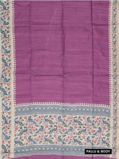 Gracecharm Semi Linen Micro Dotted Stripe with Peacock Floral Pallu Saree
