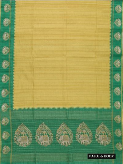 Gracecharm Semi Linen Stripe with Floral Leaf Elephant Medallion Saree