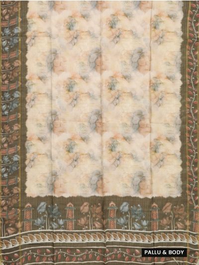 Gracecharm Semi Linen Abstract Floral with Ornamental Pallu Saree