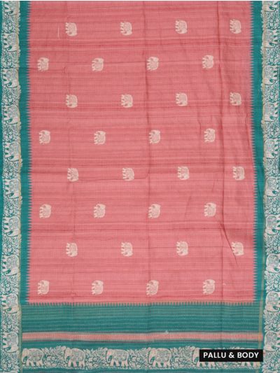 Gracecharm Semi Linen Elephant Butta with Elephant Floral Pallu Saree