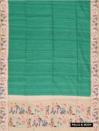 Gracecharm Semi Linen Stripe with Elephant Lotus Pictorial Pallu Saree
