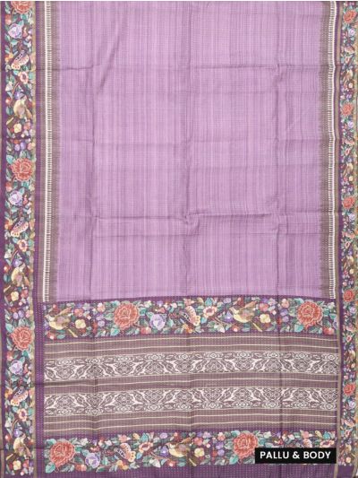 Gracecharm Semi Linen Dotted Stripe with Bird Floral Geometric Pallu Saree