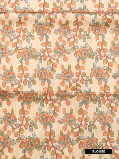 Gracecharm Semi Tussar Shibori Stripe with Peacock Floral Pallu Saree