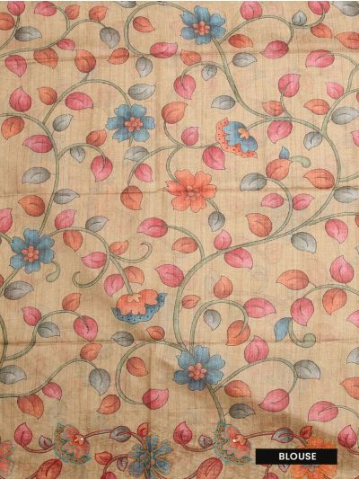 Gracecharm Semi Tussar Floral Grid with Floral Vine Pallu Saree