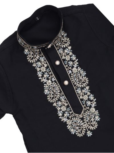EliteCharm Boys Premium Black Paisley Yoke Embroidered Readymade Sherwani Set
