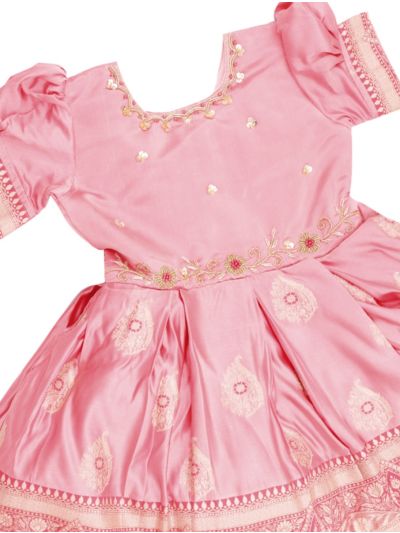 Traditional Art Silk Blush Pink Paisley Floral Zari Border Frock