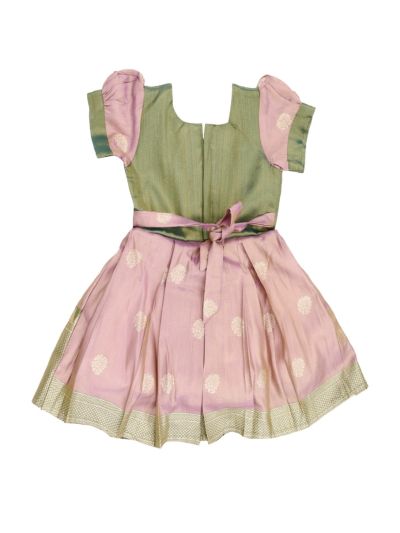 Traditional Art Silk Dusty Rose Floral Butta Temple Zari Frock