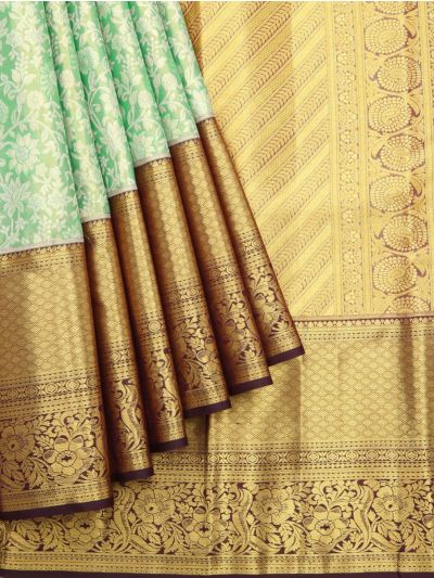 Vivaha Kanchipuram Pure Silk Floral Vine Jaal with Diagonal Leaf Brocade Pallu Saree