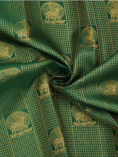 Vivaha Kanchipuram Pure Silk Zari Check Deer Motif with Zari Border Saree