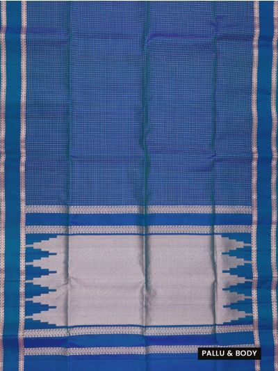 Gracecharm Pure Soft Silk Zari Check with Stepped Geometric Pallu Saree