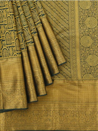 Gracecharm Silk Floral Arch Jaal with Diagonal Stripe Brocade Pallu Saree