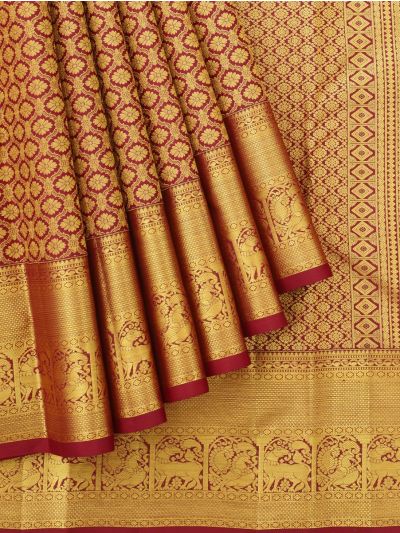 Vivaha Kanchipuram Pure Silk Floral Diamond Lattice with Zari Border Saree