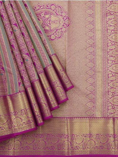 Gracecharm Pure Silk Geometric Paisley with Floral Medallion Pallu Saree