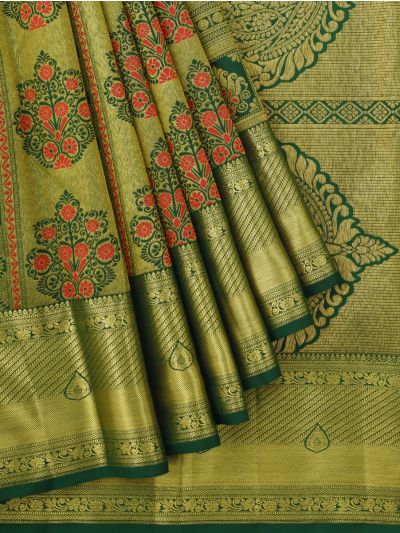 Gracecharm Pure Silk Floral Medallion with Zari Border Saree