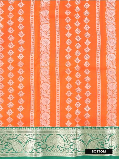 Gracecharm Art Silk Floral Leaf Butta with Paisley Brocade Pattu Pavadai Material