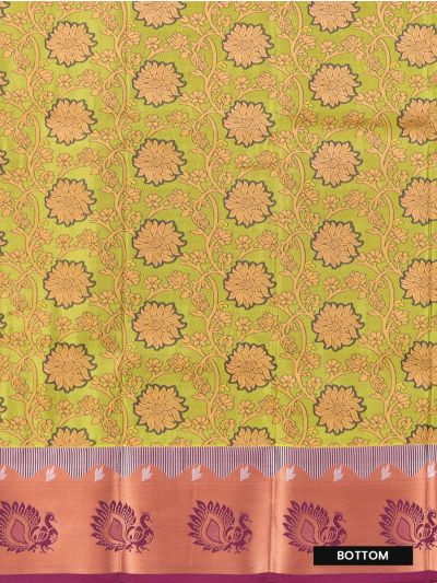 Gracecharm Art Silk Floral Vine Jaal Peacock Border Pattu Pavadai Material