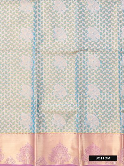 Gracecharm Art Silk Chevron Floral Brocade Pattu Pavadai Material