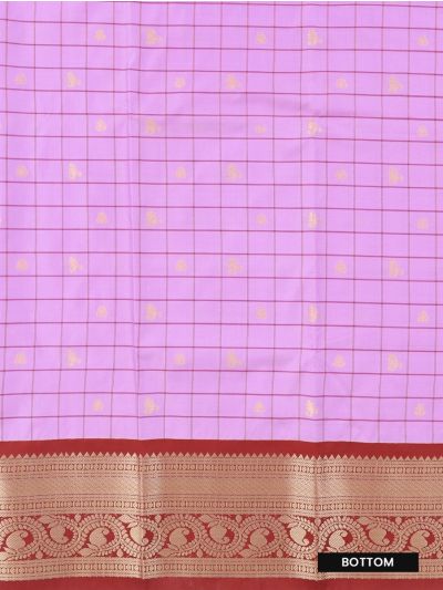 Gracecharm Art Silk Check Butta with Paisley Brocade Pattu Pavadai Material
