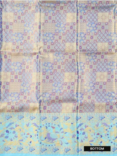 Gracecharm Pure Silk Geometric with Floral Brocade Border Pattu Pavadai Material
