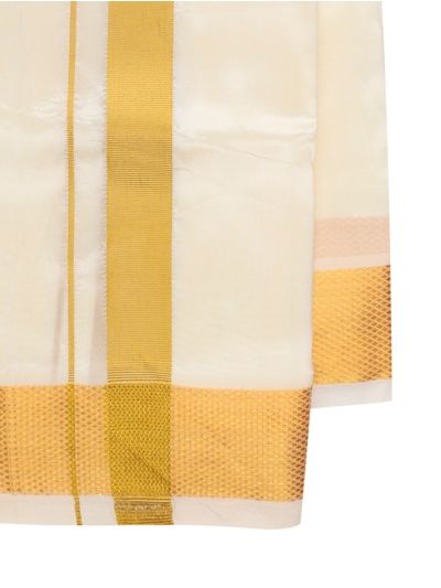 Men’s Traditional Art Silk Off White Golden Kasavu Border Dhoti