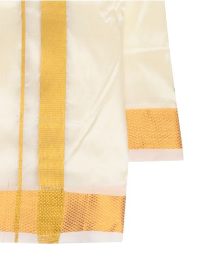 Men’s Traditional Art Silk  Broad Golden Kasavu Border Off White Dhoti