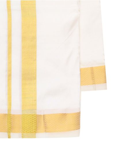Men's Traditional Off White Pure Silk  Dhoti, Shirt and Angavastram  Set 
