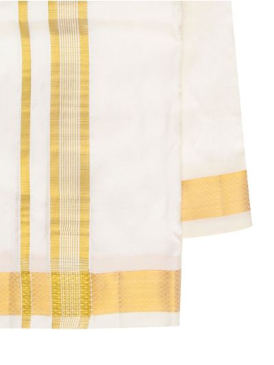 Men's Traditional Pure Silk  Dhoti, Shirt and Angavastram Set Off White color