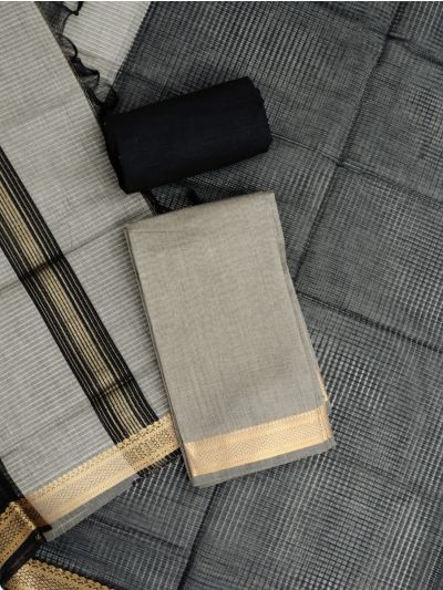Graceful Essence Mangalagiri Cotton Grey Plain with Zari Border Dress Material