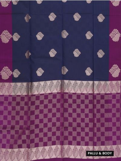 Gracecharm Art Soft Silk Floral Leaf Butta with Geometric Check Brocade Pallu Saree