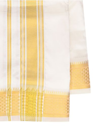Men’s Traditional Off White Pure Silk Dhoti and Angavastram