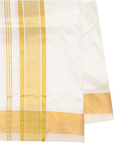 Men’s Traditional Pure Silk Dhoti and Angavastram Off White