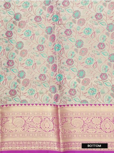 Kanmanie Emerald Glow Pure Silk Floral Jaal Annapakshi Border Pavadai Material