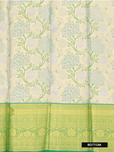Kanmanie Emerald Glow Pure Silk Floral Jaal with Floral Brocade Pavadai Material