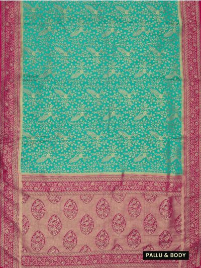 Gracecharm Raw Silk Peacock Floral Jaal with Contrast Border Saree